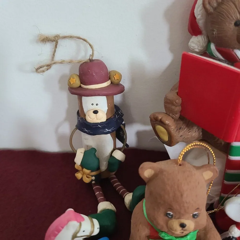 Vintage Christmas Animals Ornaments and Stocking Hanger Bundle Nine Items Lot